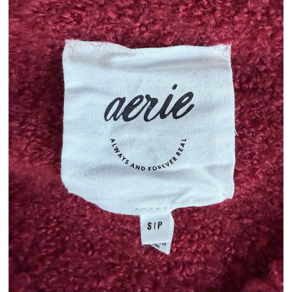 Aerie Red Fuzzy Oversized V-Neck Sweater Red Cozy Wool Blend Knit Size Small - Picture 6 of 8